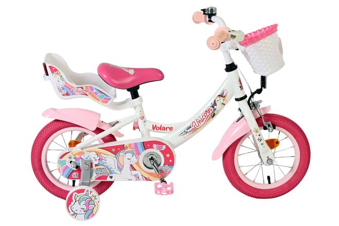 Volare Unicorn Children's Bike - Girls - 12 inch - White