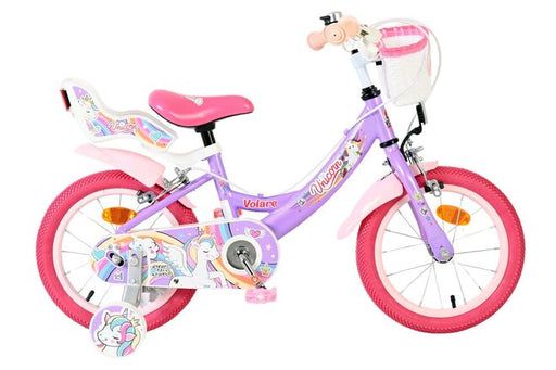 Volare Unicorn Children's Bicycle - Girls - 14 inch - Purple - Two Hand Brakes