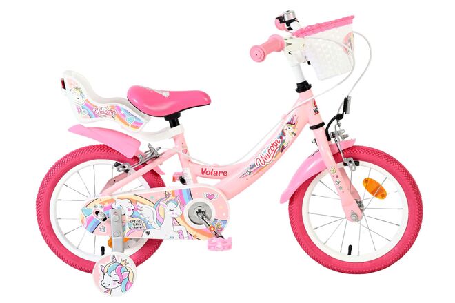 Volare Unicorn Children's Bicycle - Girls - 14 inch - Pink - Two Hand Brakes