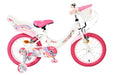 Volare Unicorn Children's Bicycle - Girls - 16 inch - White - Two Hand Brakes