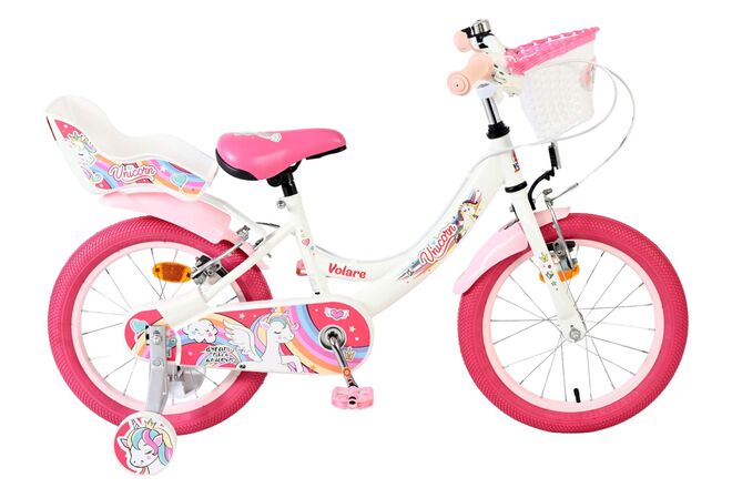 Volare Unicorn Children's Bicycle - Girls - 16 inch - White - Two Hand Brakes