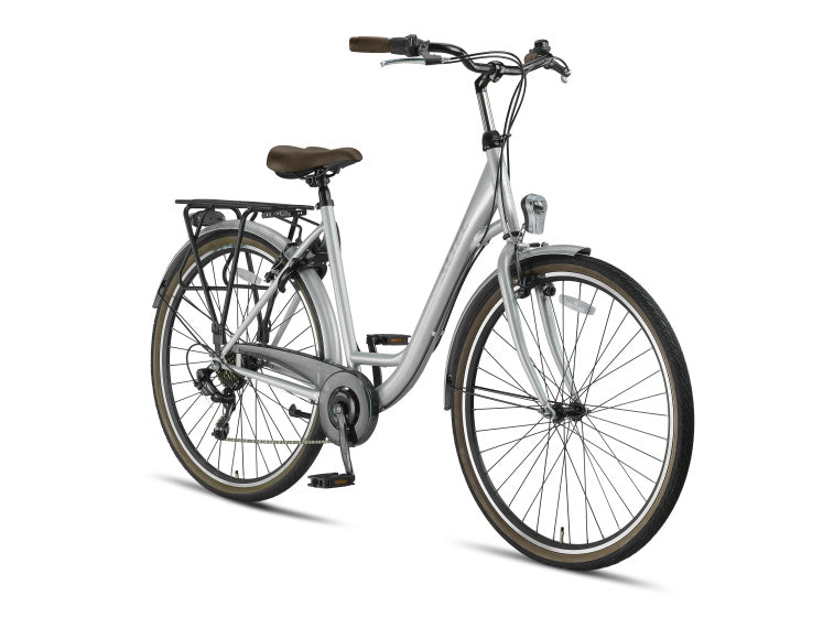 Metro 28 Inch 52 cm Women 7SP Rim Brakes Silver grey,