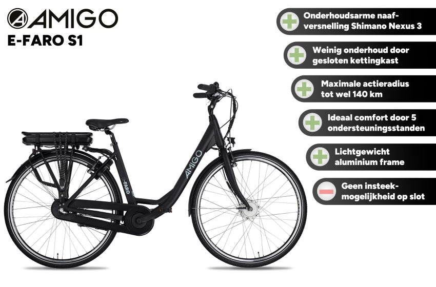 E-Faro S1 28 Inch 50 cm Women 3SP Rim Brakes Matte black,