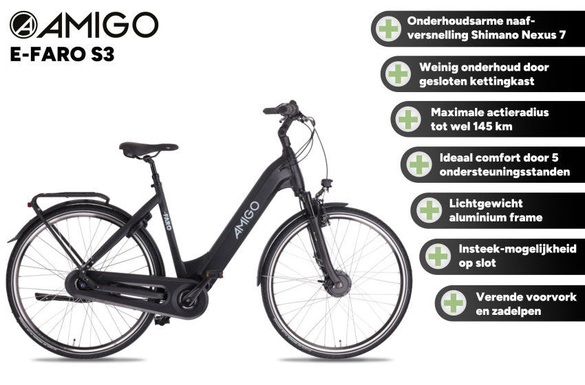 E-Faro S3 28 Inch 50 cm Women 7SP Roller brakes Matte black,