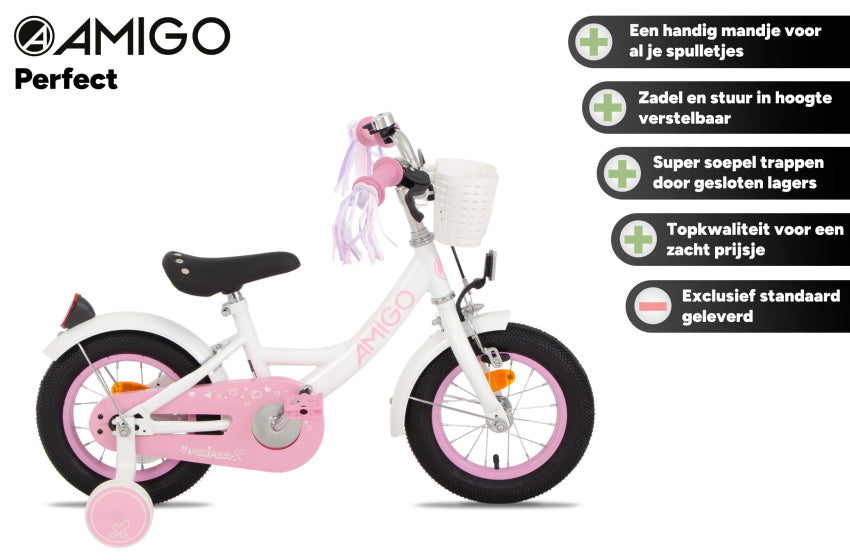 Perfect 12 Inch 21 cm Girls Coaster Brake White/Pink,